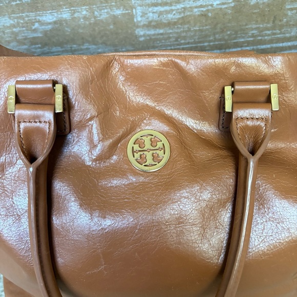 Tory Burch Dena Crossbody Purse Brown Leather Preppy Classic Gold Hardware - Picture 2 of 16